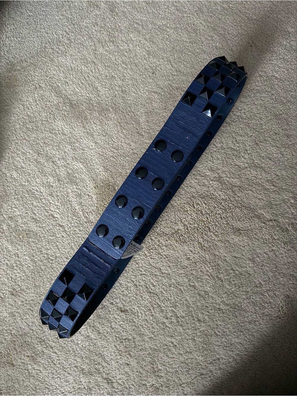 New Zara Belt studded snap waist navy black faux leather pleather poly medium - Picture 4 of 4